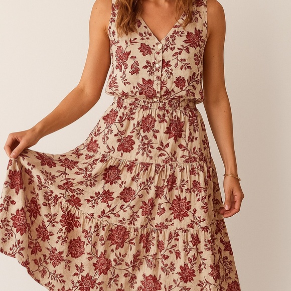 NWT Sanctuary Voil Cream and Red Floral Skirt and Sleeveless Top Matching Set L - Picture 1 of 10